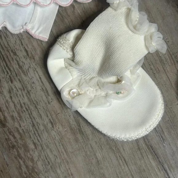 Tiny Tots Original Infant White Embroidered Pink Flowers Dress and Booties - Picture 5 of 9